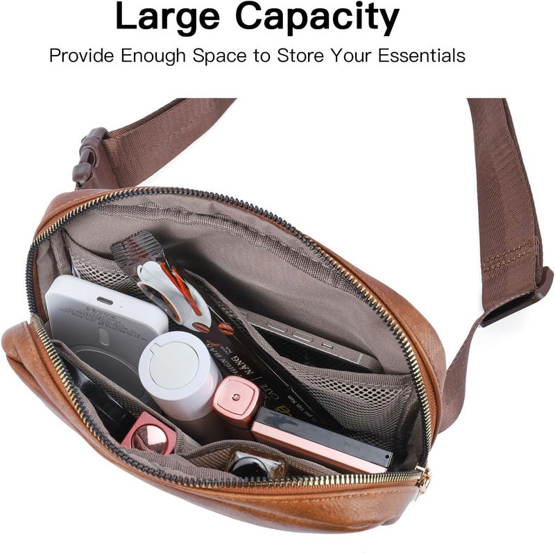 Telena Leather Belt Bag for Women Fashionable Fanny Packs Cross Body Bag Waist Pack Brown - Image 3